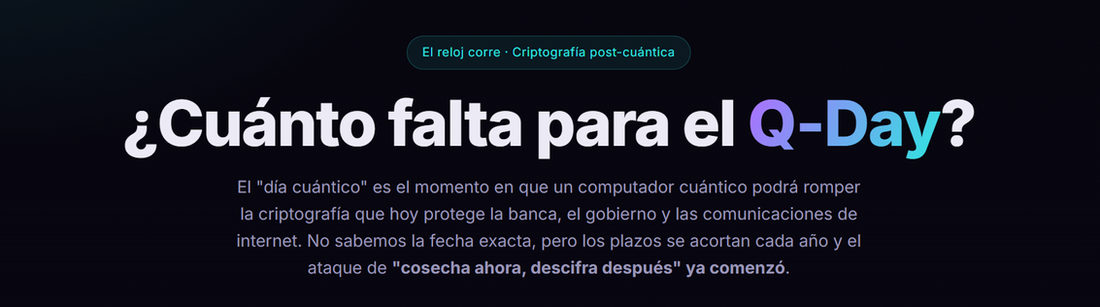 Diapositiva oscura con el texto ¿Cuánto falta para el Q-Day? y explicación sobre criptografía post-cuántica.